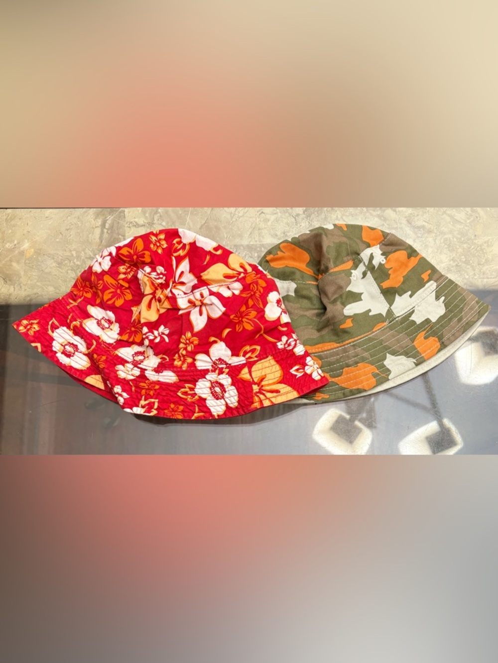 Bucket Hat Bundle Floral Red + Camo Summer Camp Reversible